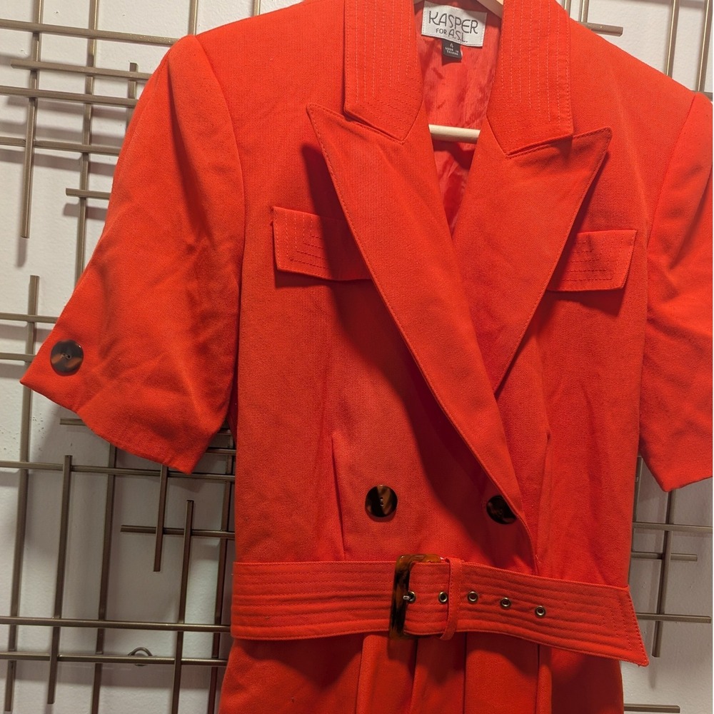 VTG Kasper for ASL Red Short Sleeve‎ Double Breasted Belted Blazer Wrap Dress